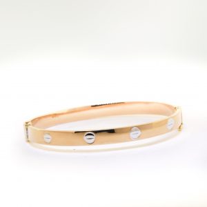 Cartier Styled White and Rose Gold Bangle