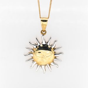 10K YELLOW AND WHITE GOLD SUN SHAPED NECKLACE