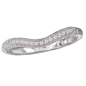 Sterling Silver Curved Wedding Band with Engraved and Milgrain Detail