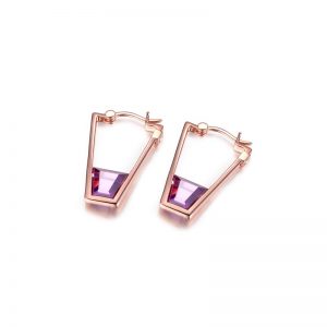 Sterling Silver Rose Gold Plated Purple Red Cubic Zirconia Hoop Earring