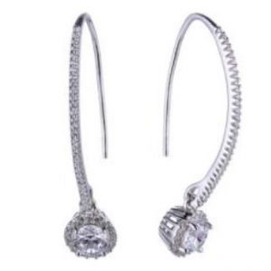 Sterling Silver Round CZ Long Drop Earrings