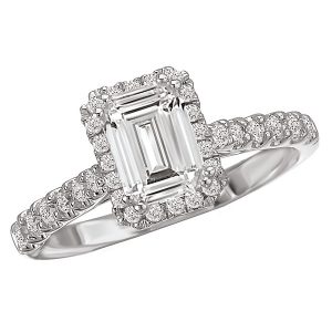 Sterling Silver Emerald Cut Halo CZ Ring
