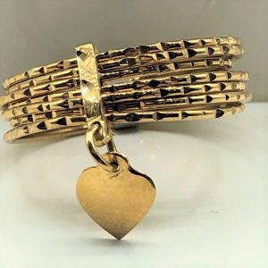 10K Yellow Multi-Stack Ring with Heart