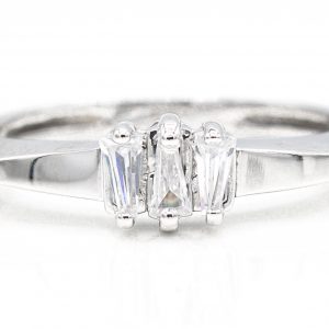 14K White Gold 3-Stone Baguette Cubic Zirconia Ring