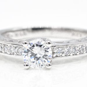 14K White Gold Round Cubic Zirconia Ring with Accents
