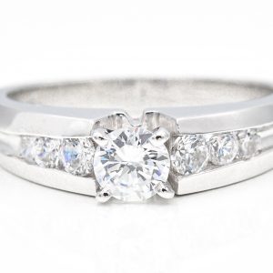 14K White Gold Cubic Zirconia Ring with Accents