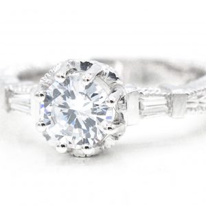 14K White Gold Cubic Zirconia Ring with accents