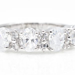 14K White Gold Alternating Oval Cut Cubic Zirconias and Round Cut Cubic Zirconias Ring