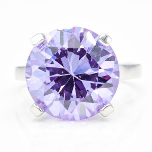 14K White Gold Solitaire Amethyst Cubic Zirconia Ring