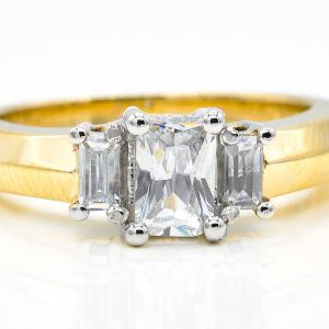 14K Yellow and White Gold 3-Stone Cubic Zirconia Ring