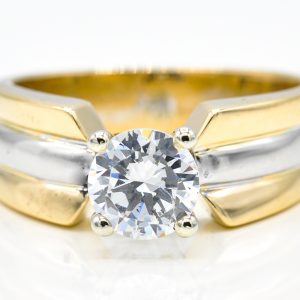 14K Yellow and White Gold Solitaire Cubic Zirconia Ring
