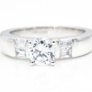 18K White Gold Cubic Zirconia Ring with Baguettes