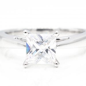 18K White Gold And Platinum Solitaire Cubic Zirconia Ring