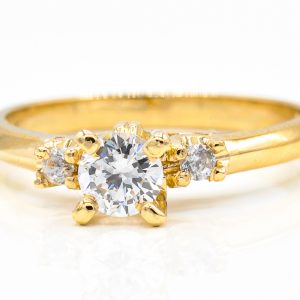 18K Yellow Gold 3-Stone Cubic Zirconia Ring