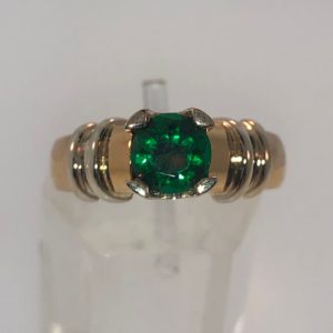 14K Yellow and White Gold Green Synthetic Stone Ring