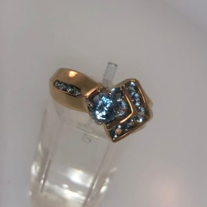 14K Yellow Ring with Light Blue CZs