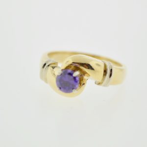 14KYW Ladies Solitaire Synthetic Amethyst Ring