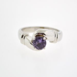 14KW Ladies Solitaire Synthetic Amethyst Ring