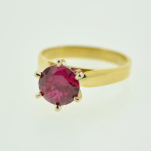 14KY Ladies Solitaire Synthetic Ruby Ring
