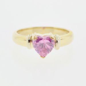 14KY Ladies Solitaire Synthetic Pink Gemstone Ring