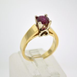 14KY Ladies Solitaire Synthetic Ruby Ring
