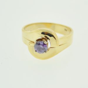 14KY Ladies Solitaire Synthetic Amethyst Ring