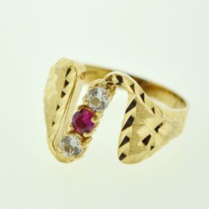 Fancy Design Diamond-Cut Ring with Synthetic Stones