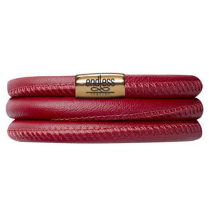 Endless Jewelry – Red Leather / Triple Bracelet w/Gold Lock – 63cm