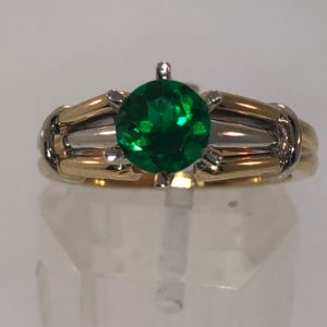 18K Yellow and White Gold Green Synthetic Stone Ring