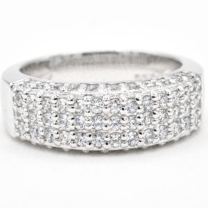 14K White Gold 3 Row Cubic Zirconia Band