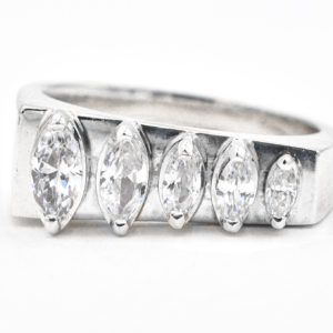14K White Gold 5-Stone Graduated Marquise Cubic Zirconia Ring