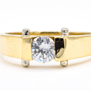 14K Yellow Gold Solitaire Cubic Zirconia Ring with 2 Pins