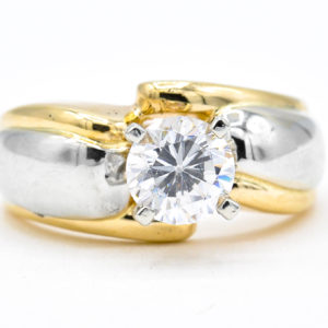 14K Yellow and White Gold Round Solitaire Cubic Zirconia Ring