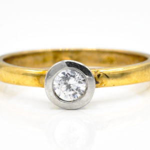 10K Yellow and White Gold Solitaire Bezel Set Cubic Zirconia Ring