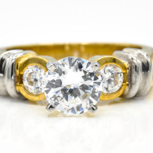 10K Yellow and White Gold 3-Stone Cubic Zirconia Ring