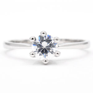 14K White Gold 6-Prong Solitaire Cubic Zirconia Ring