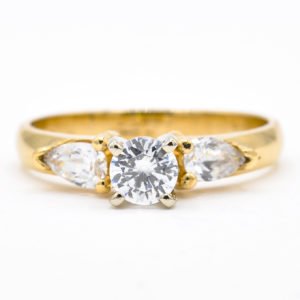 14K Yellow Gold 3-Stone Cubic Zirconia Ring
