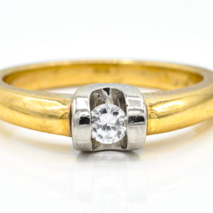 14K Yellow and White Gold Solitaire Tension-Set Cubic Zirconia Ring