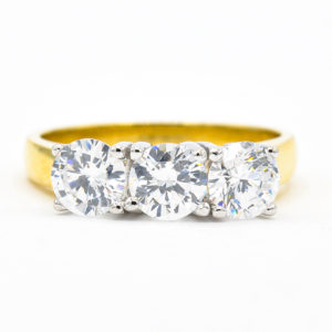 18K Yellow and White Gold 3-Stone Cubic Zirconia Band