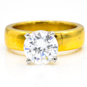 18K Yellow and White Gold Round Solitaire Cubic Zirconia Ring