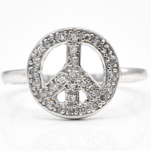 10K White Gold International Diamond Peace Sign Ring