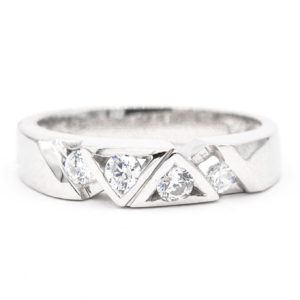 14K White Gold Angled Cubic Zirconia Ring