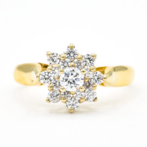 14K Yellow Gold Flower with Cubic Zirconias Ring
