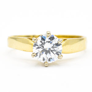 14K Yellow Gold Solitaire 6-Prong Cubic Zirconia Ring