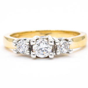 14K Yellow and White Gold 3-Stone Cubic Zirconia Ring with 6 Surprise Cubic Zirconias
