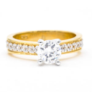 14K Yellow and White Gold Round Cubic Zirconia Ring with Cubic Zirconia Accents