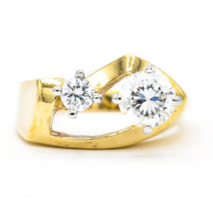 14K Yellow and White Gold 2-Stone Cubic Zirconia Ring