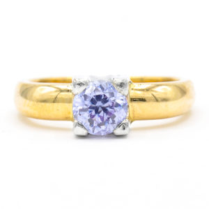 14K Yellow and White Gold Solitaire Synthetic Amethyst Ring