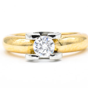 14K Yellow and White Gold Solitaire Round Cubic Zirconia Ring