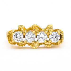 18K Yellow Gold 4-Stone Cubic Zirconia Ring